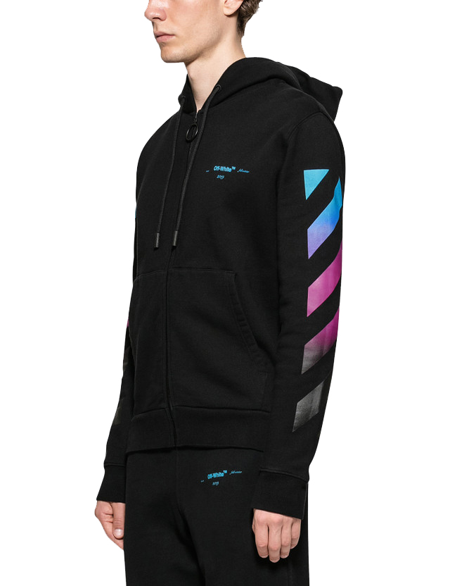 black diagonal gradient zip hoodie