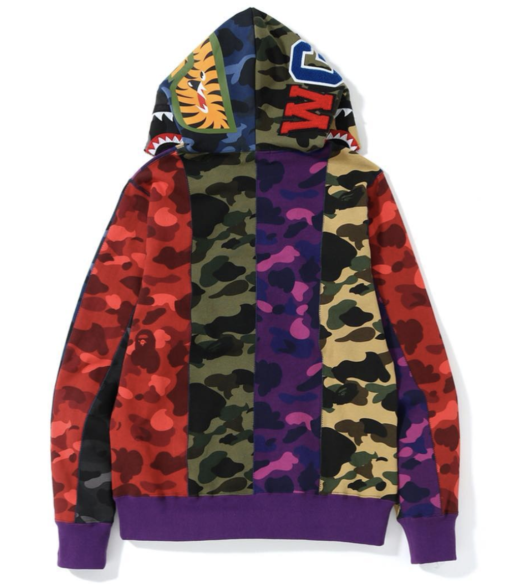 bape mix camo crazy shark full zip hoodie