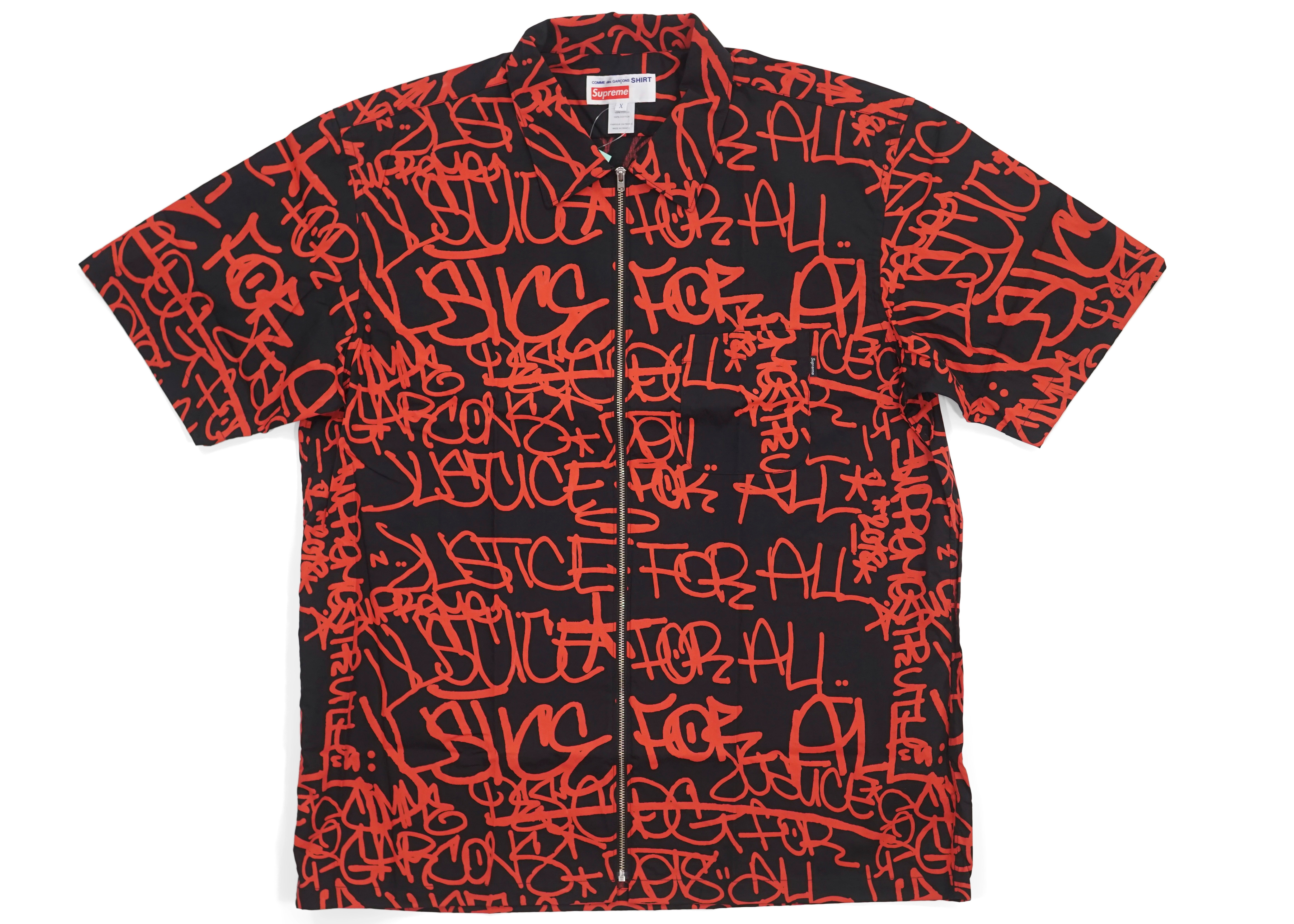 red and black supreme shirt