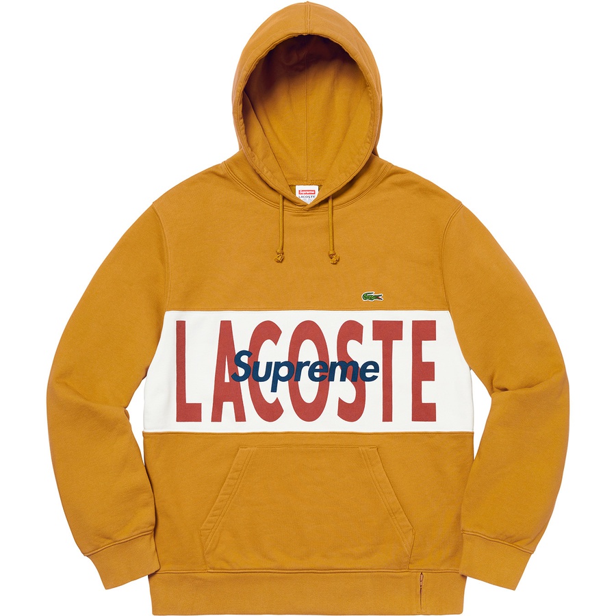 Supreme x Lacoste Logo Panel Hooded Sweatshirt Gold - Novelship