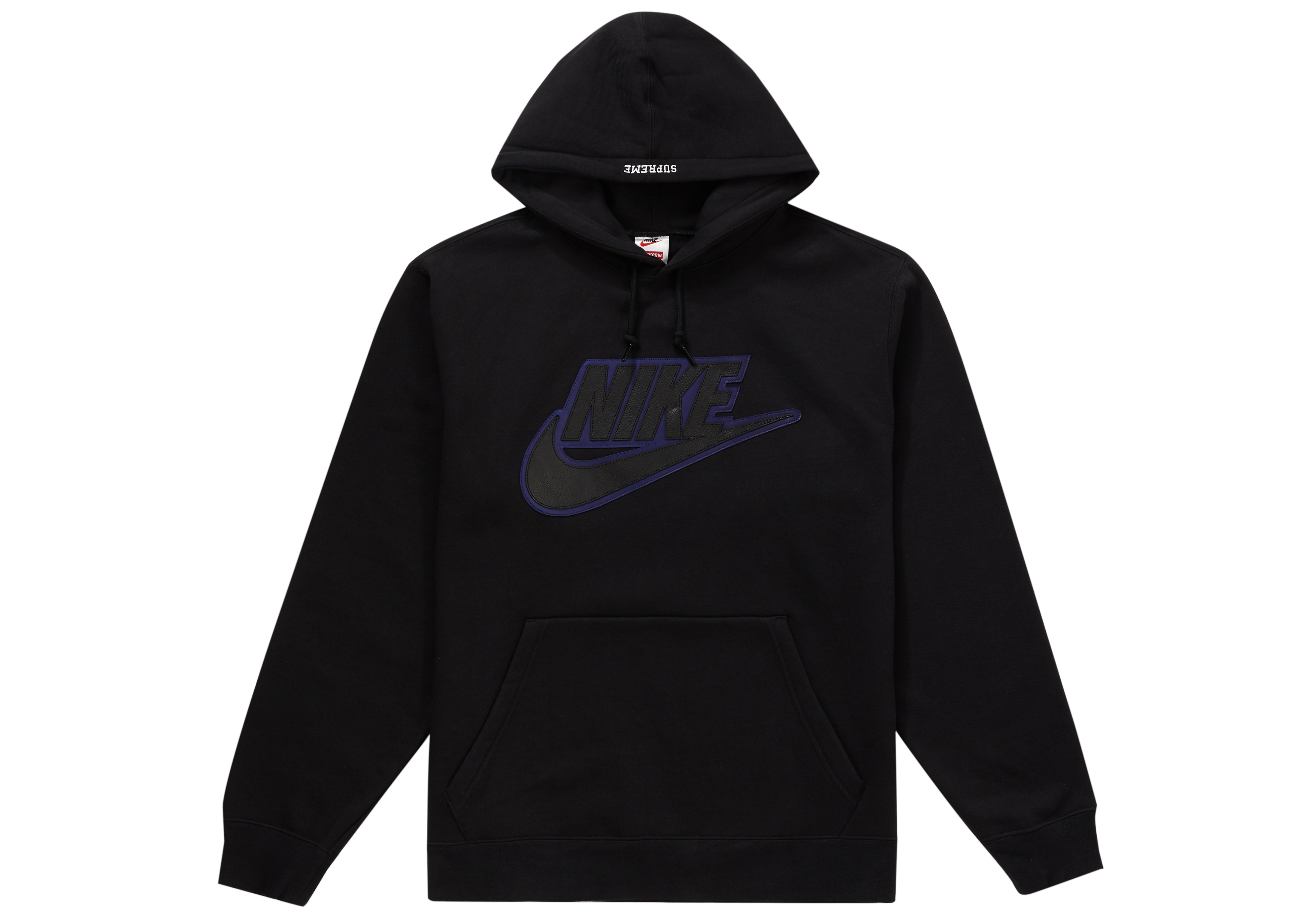 supreme nike leather applique hooded sweatshirt red