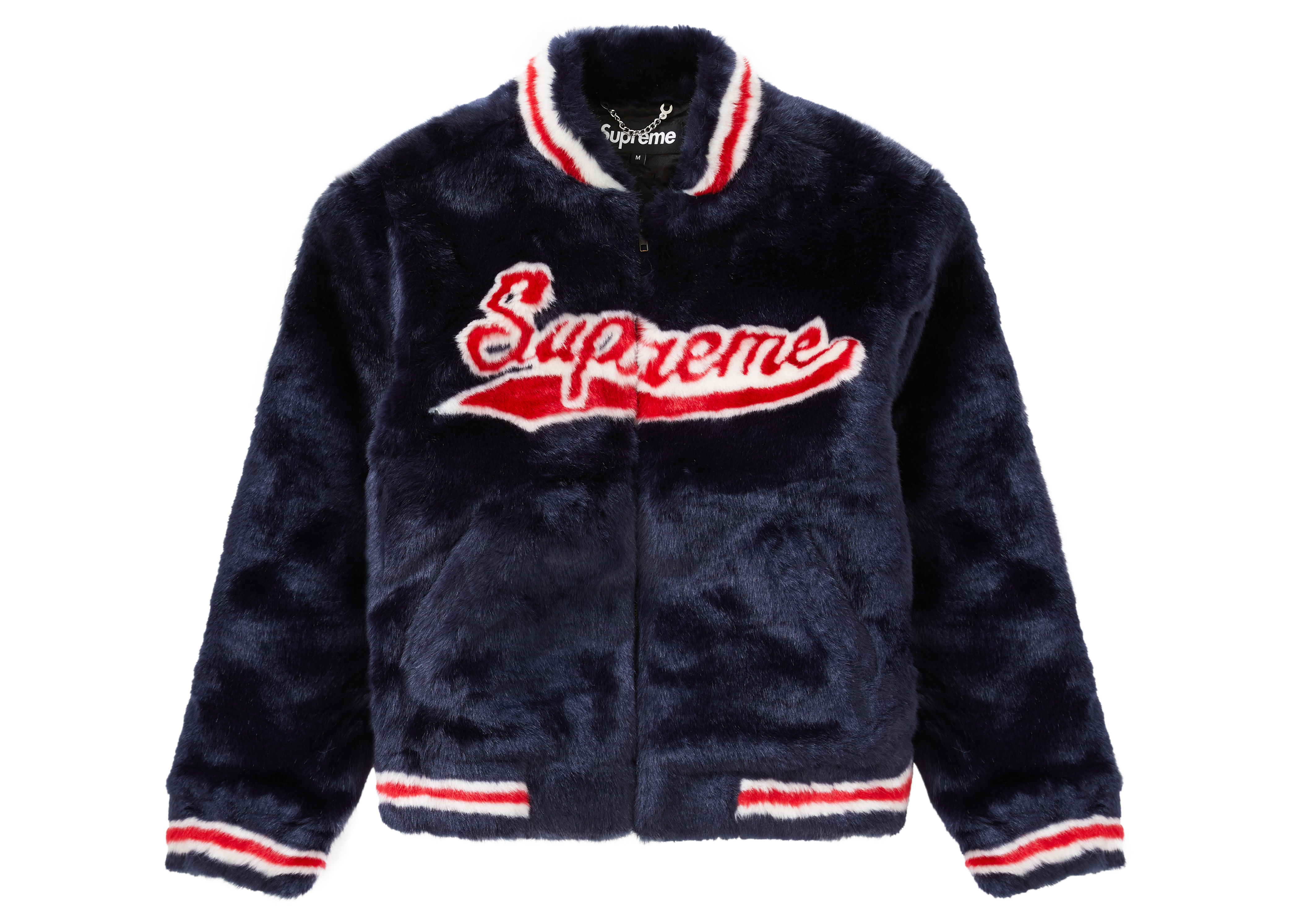 supreme faux fur varsity jacket black