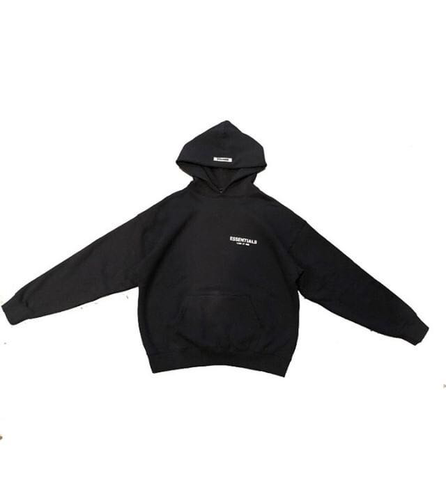 fear of god essentials logo pullover hoodie black