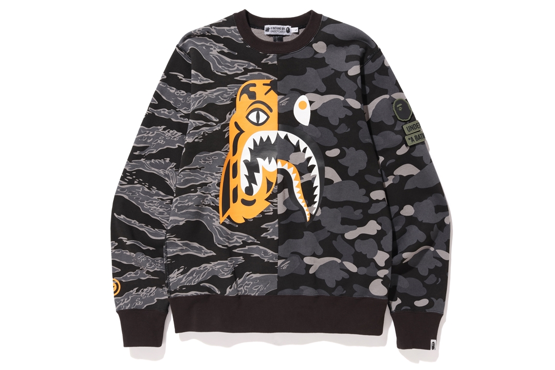 bape x undefeated tiger shark half full zip hoodie black