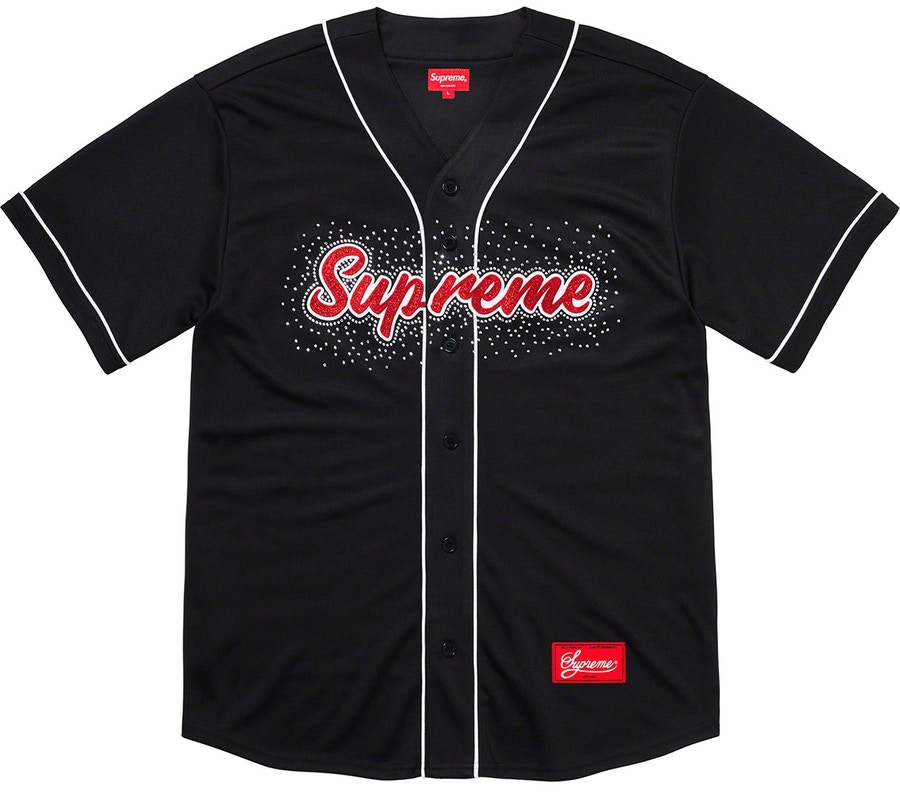 Supreme Rhinestone Baseball Jersey Black Novelship