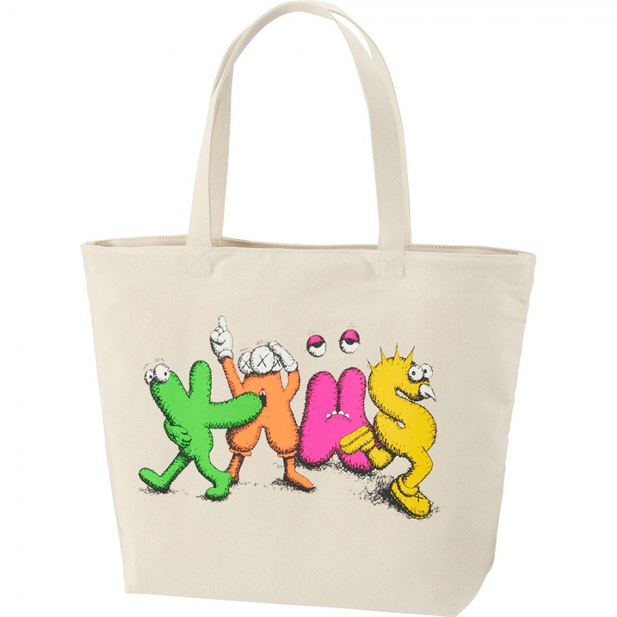 KAWS x Uniqlo Logo Tote Bag Beige 