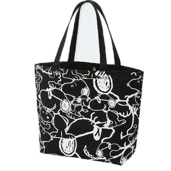 Kaws X Uniqlo X Peanuts Snoopy Pattern Tote Bag Black Novelship