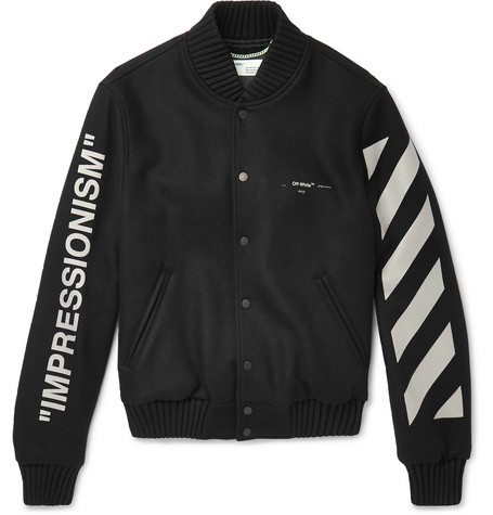 off white varsity jacket green