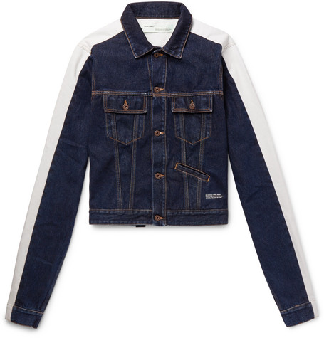 blue and white striped denim jacket