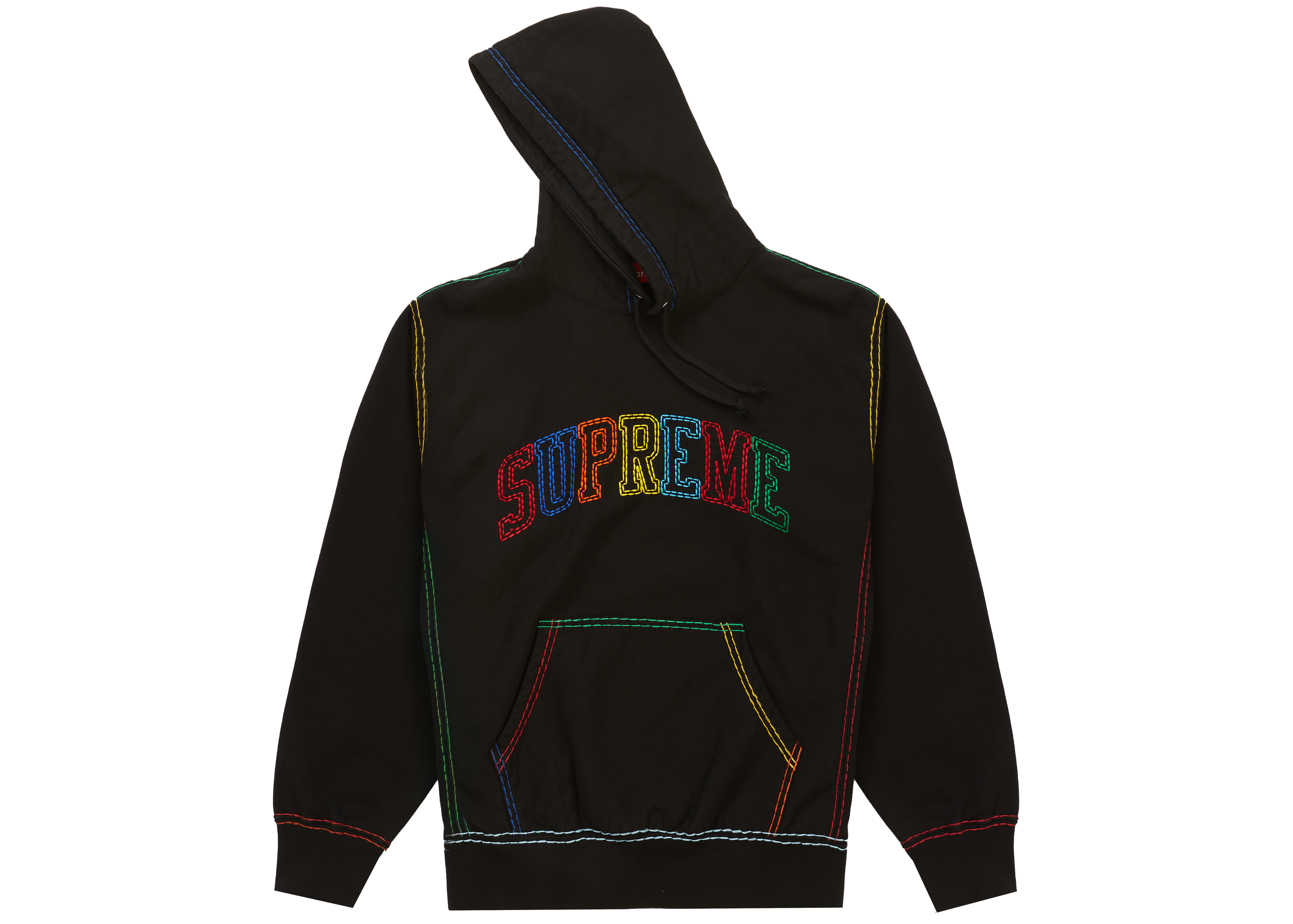 supreme big stitch hooded sweatshirt black