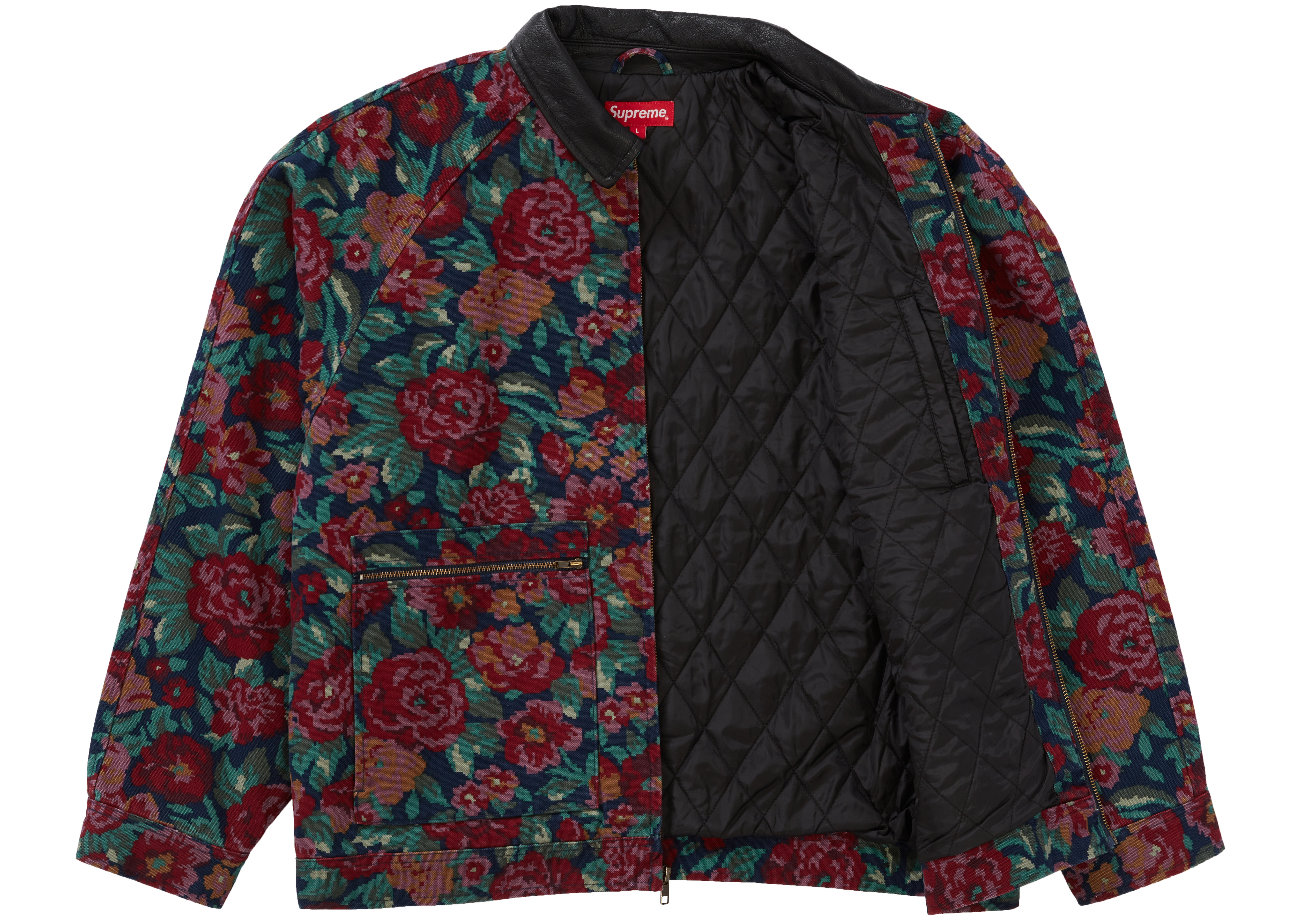 supreme leather collar work jacket digi floral