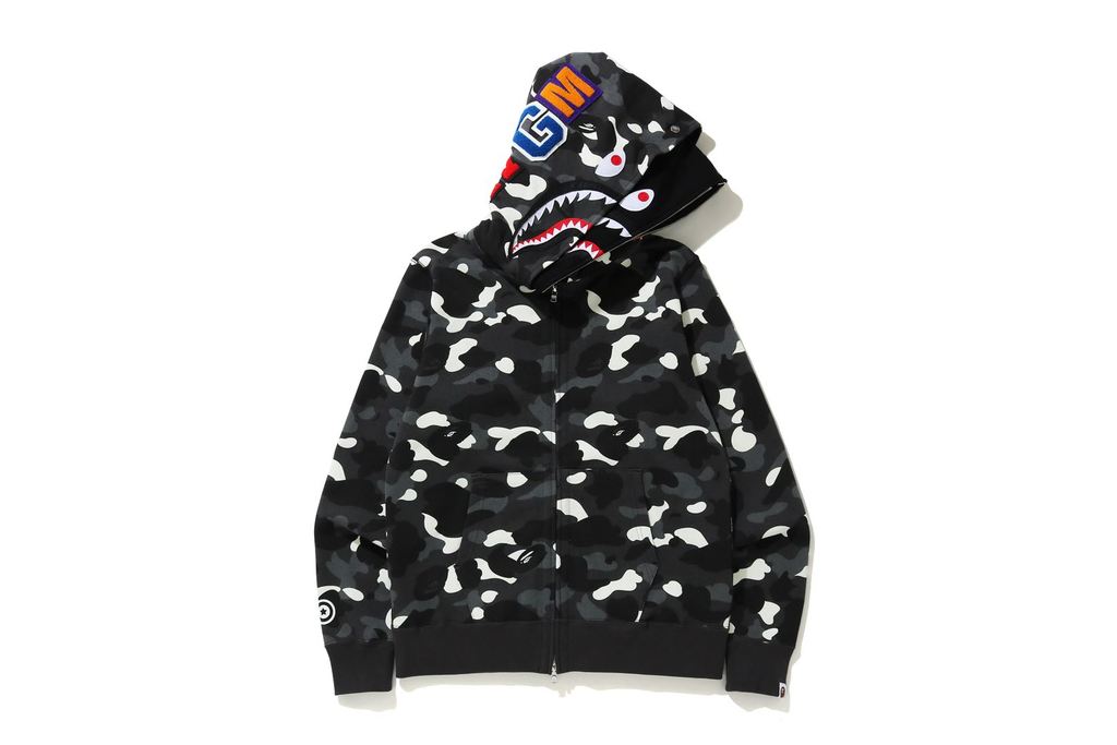 pastel multi camo shark full zip double hoodie
