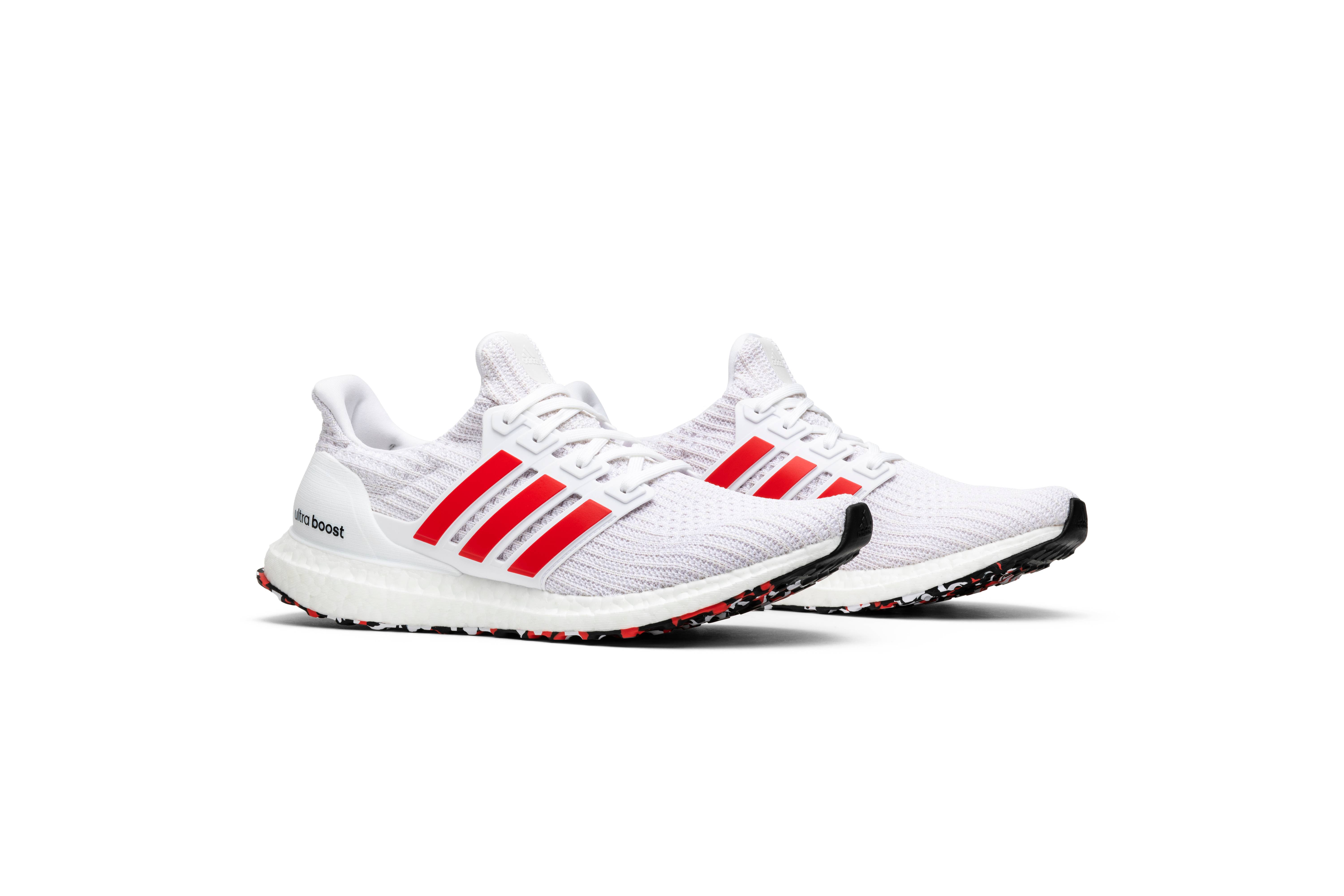 ultra boost white with red stripes