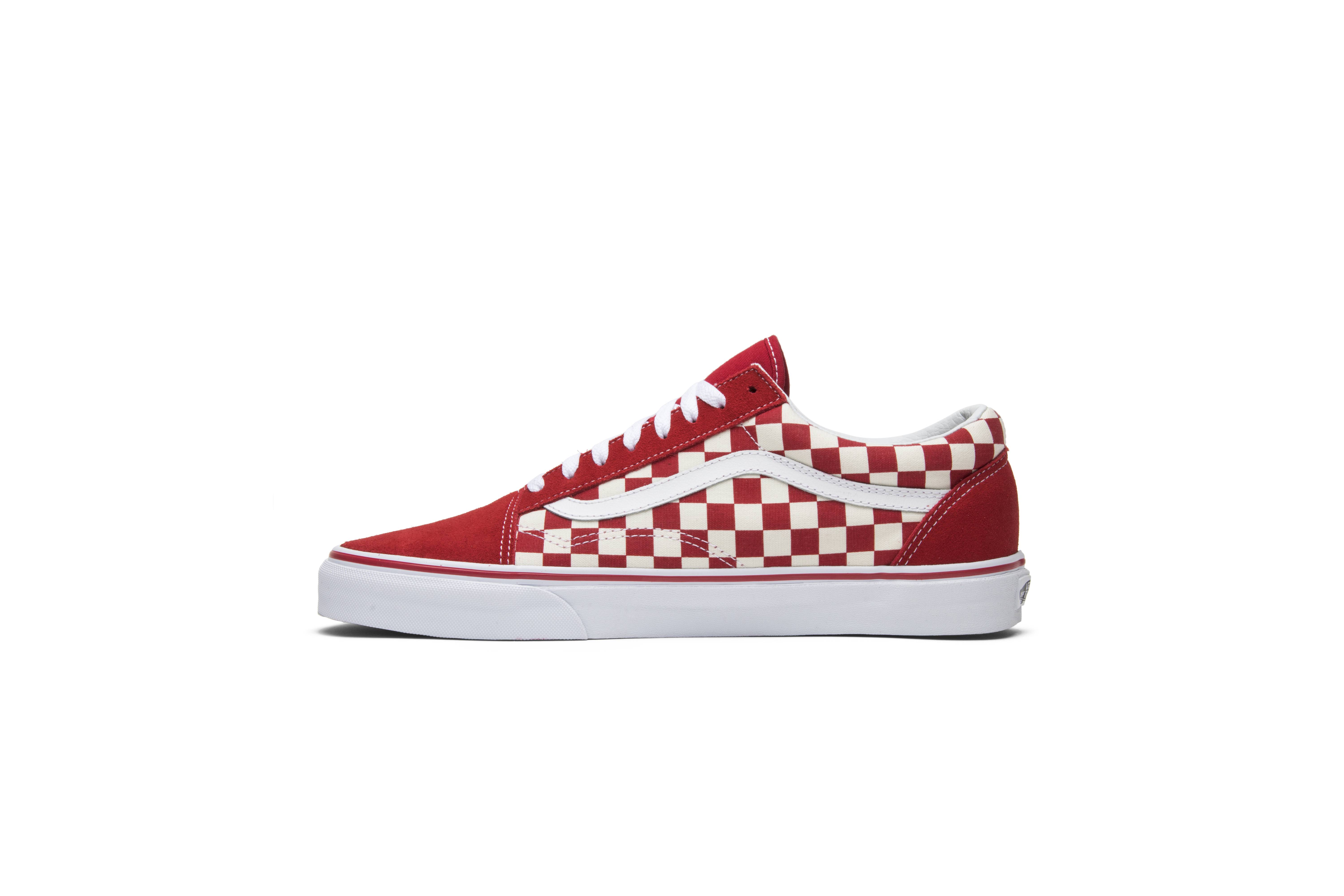 old skool vans red checkerboard