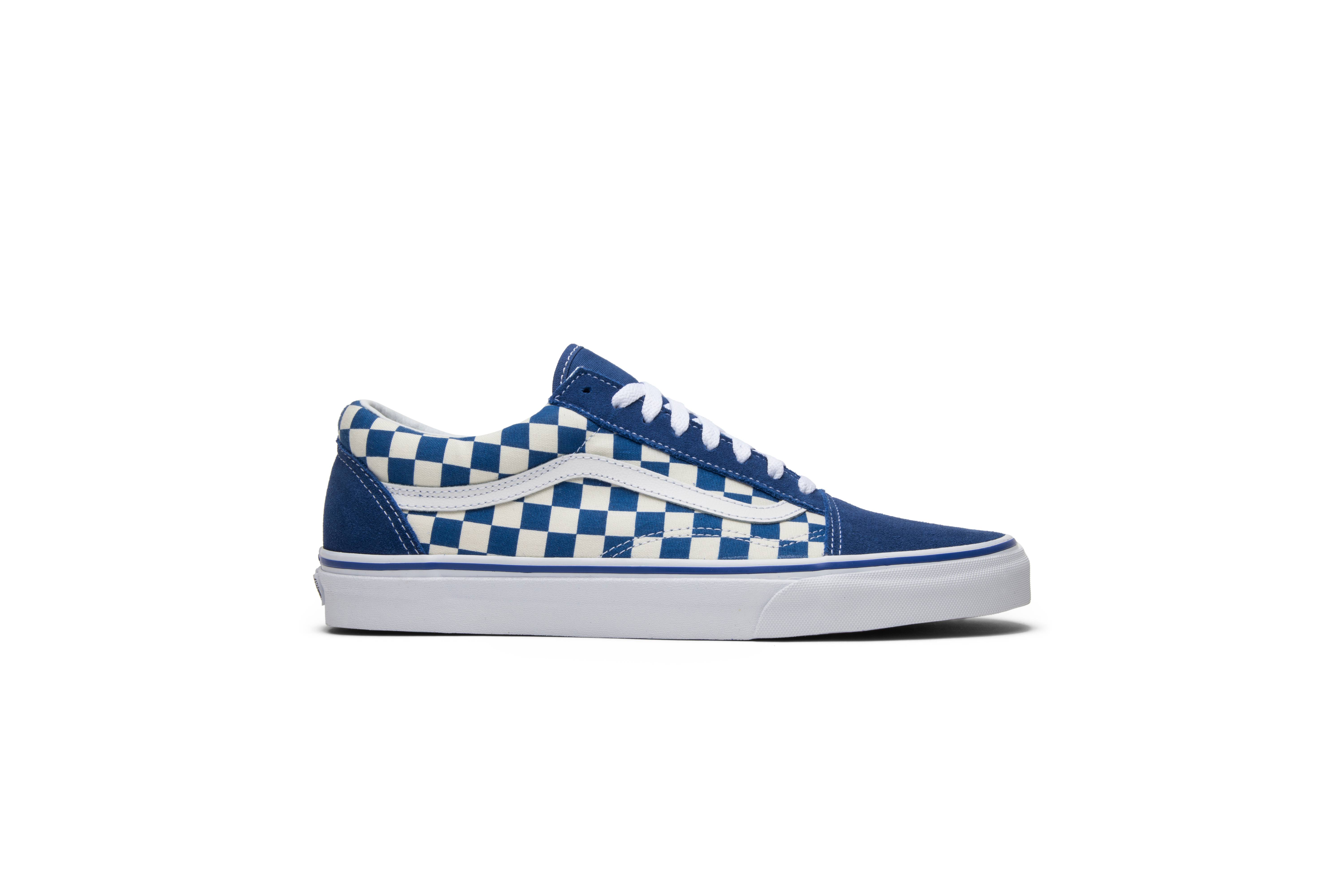 all blue checkerboard vans