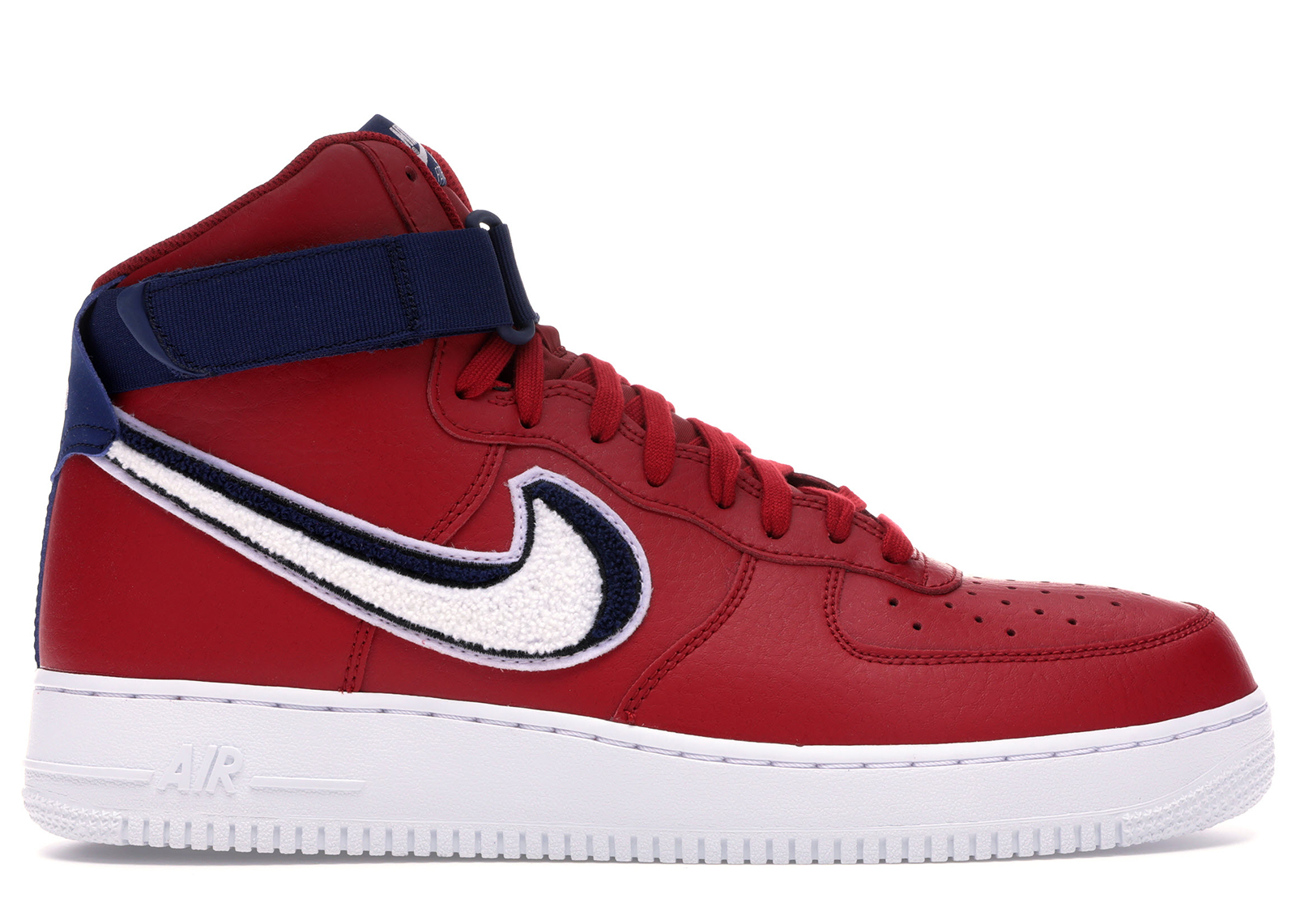 air force 1 with red and blue swoosh