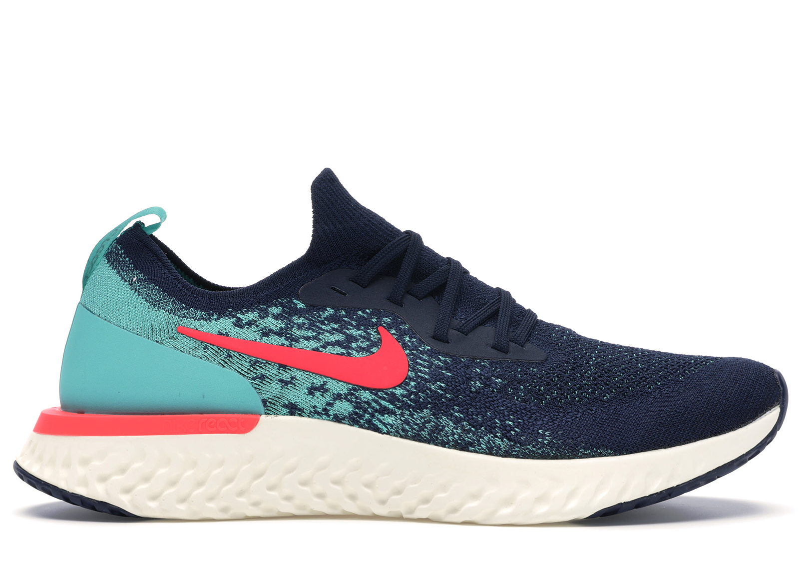 nike epic react flyknit college navy hyper jade