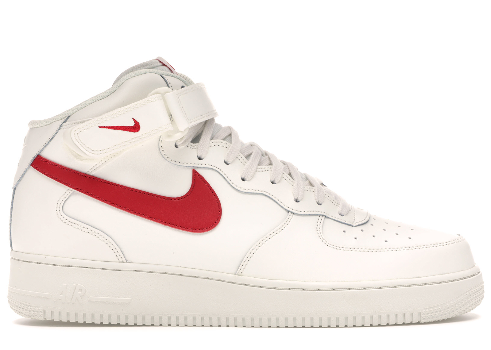 white nike high tops with red swoosh