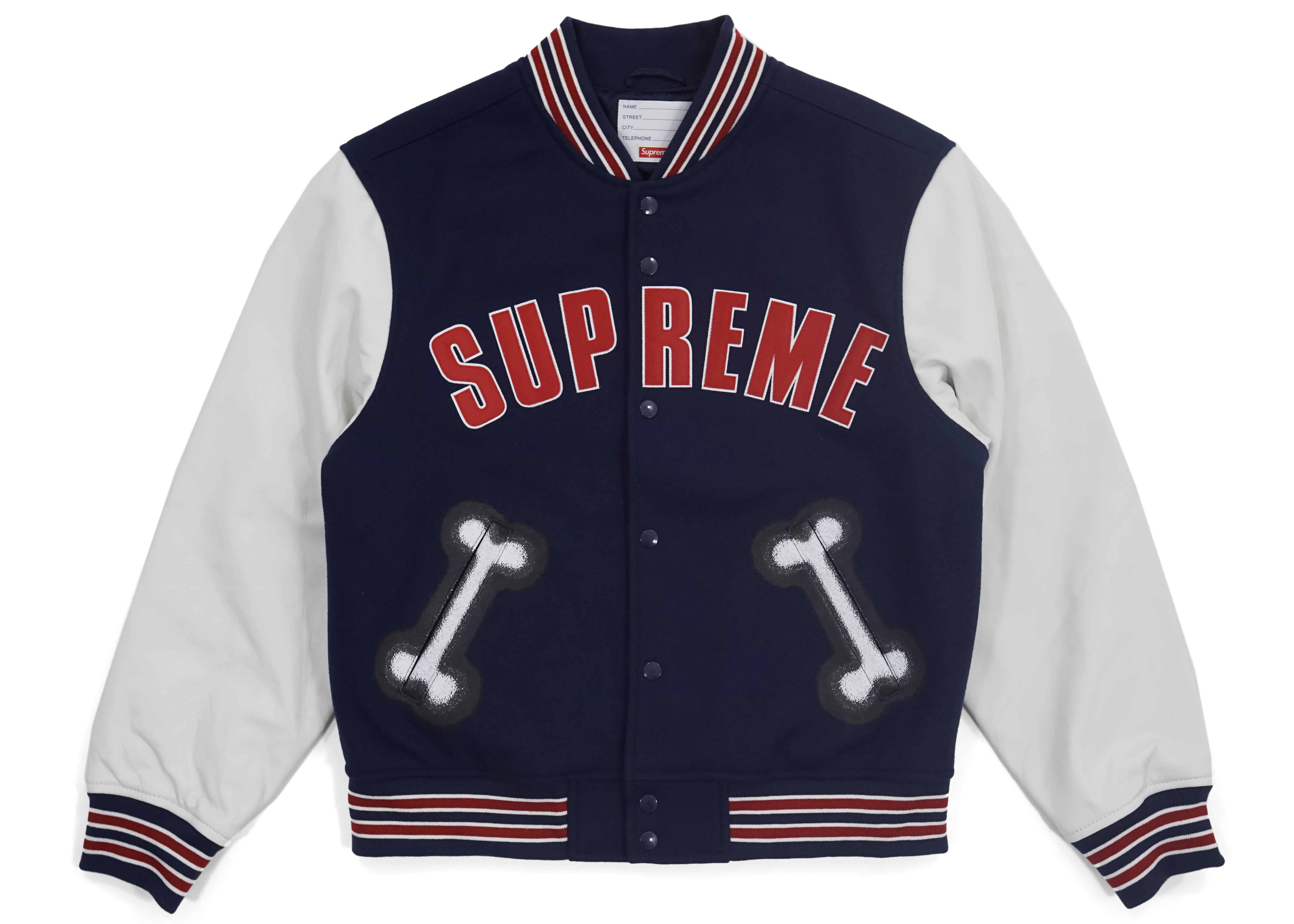 supreme bone varsity jacket red