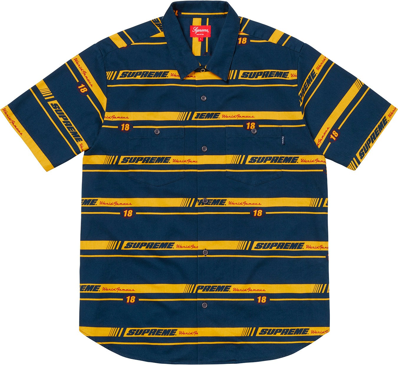 Supreme Striped Racing Work Shirt Navy - Novelship