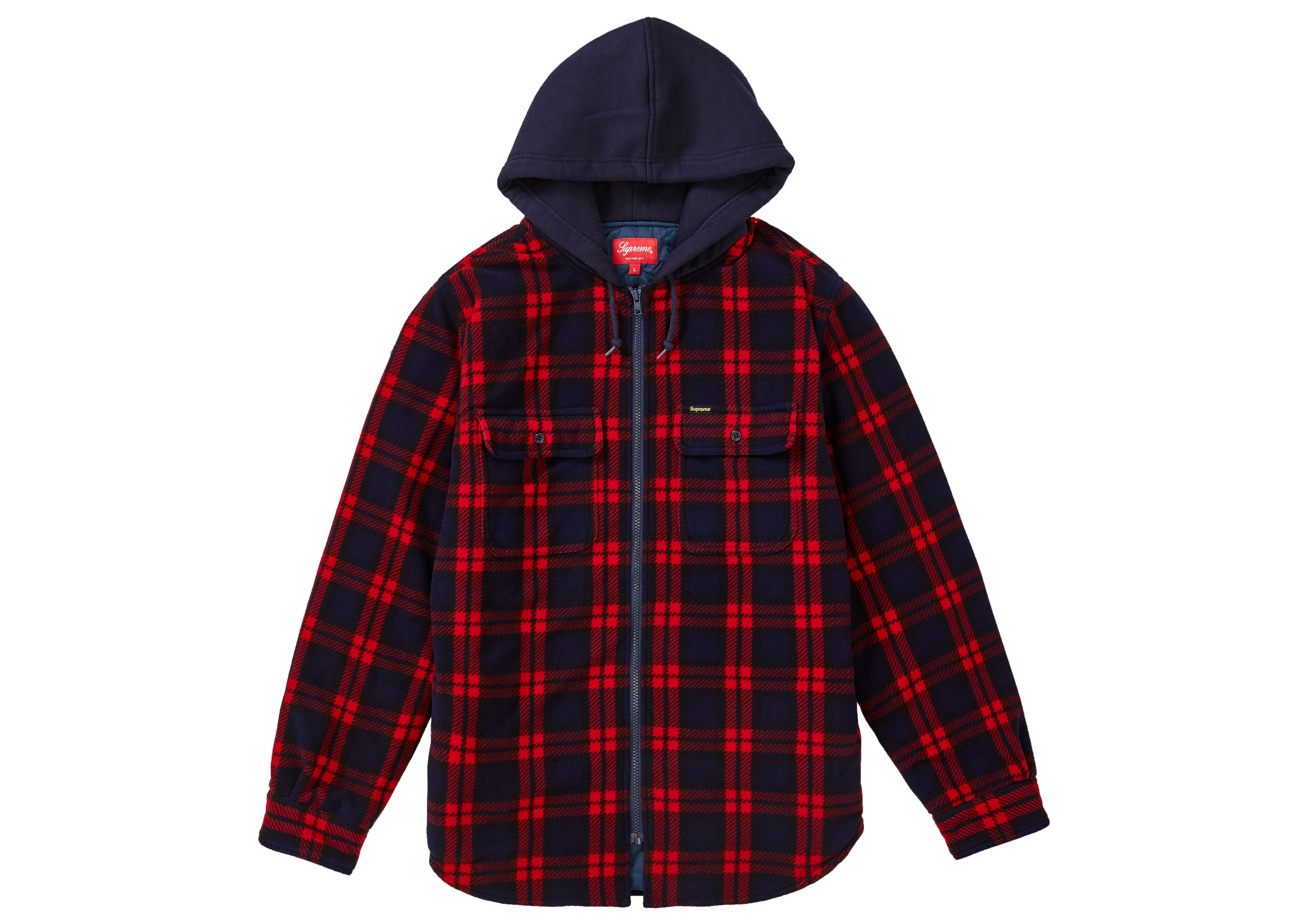 Supreme Hooded Plaid Work Shirt Navy 
