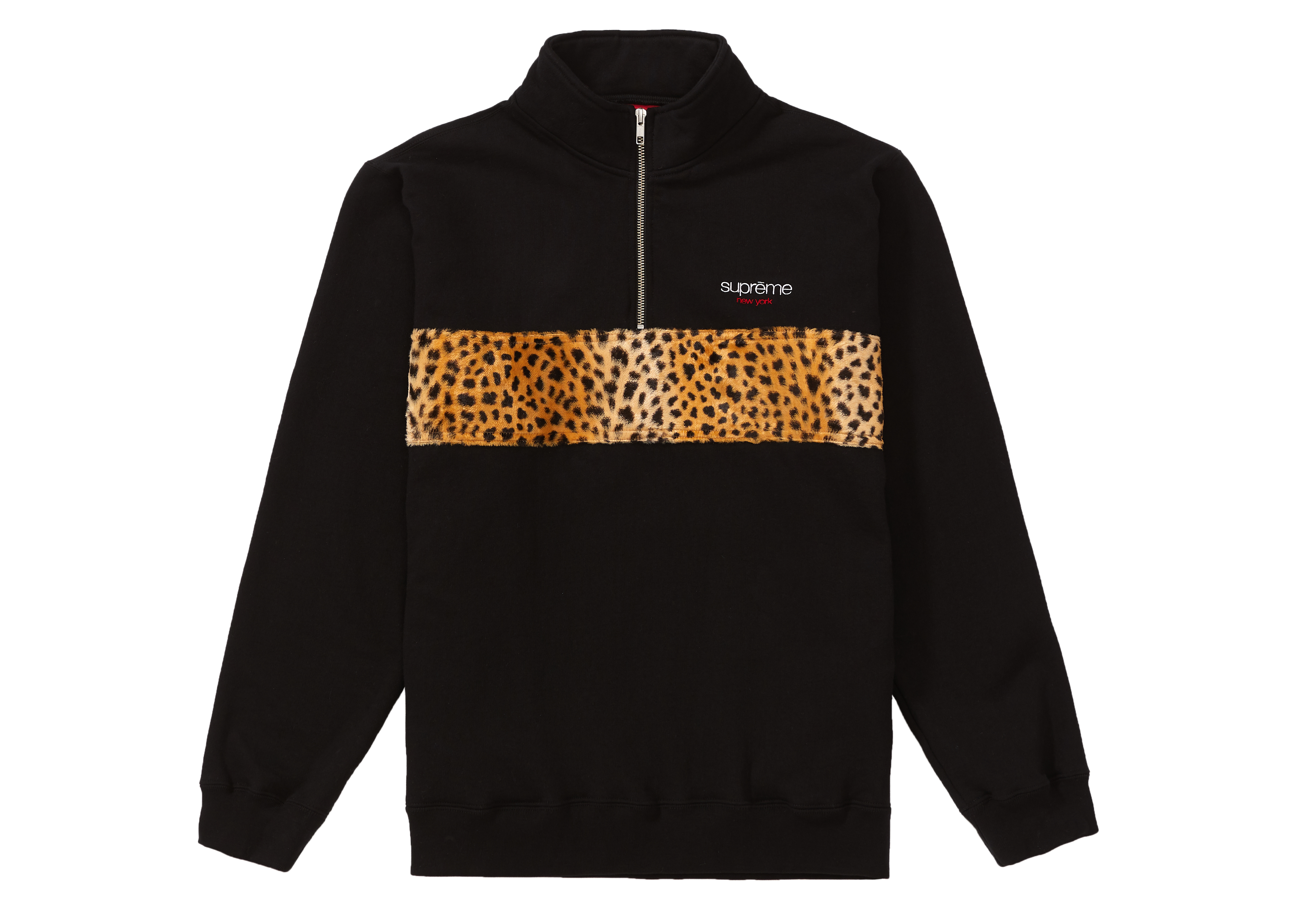 supreme leopard panel half zip sweatshirt