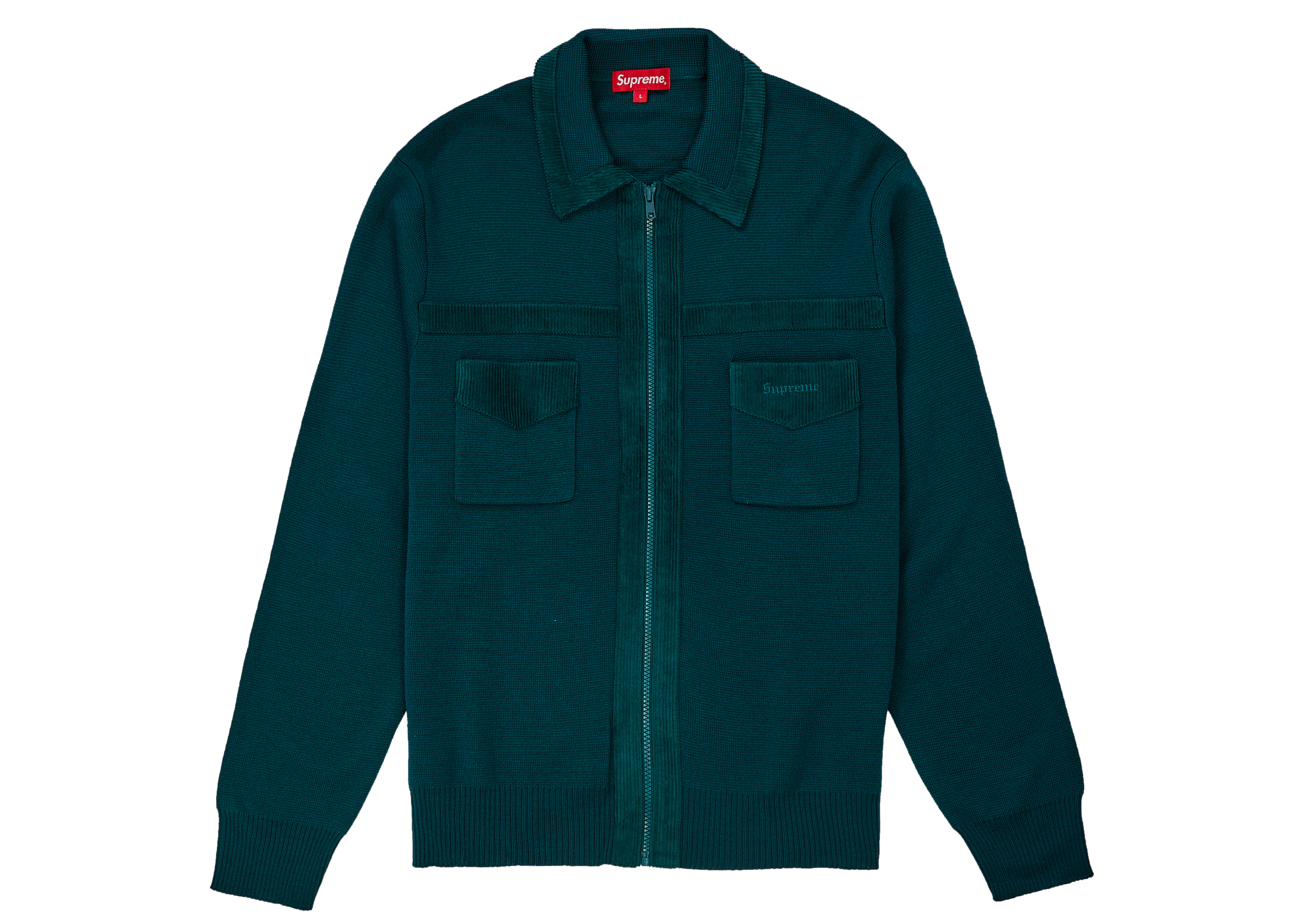 supreme corduroy detailed zip sweater