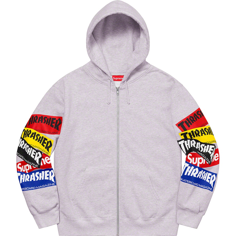 supreme thrasher multi logo zip up hooded sweatshirt