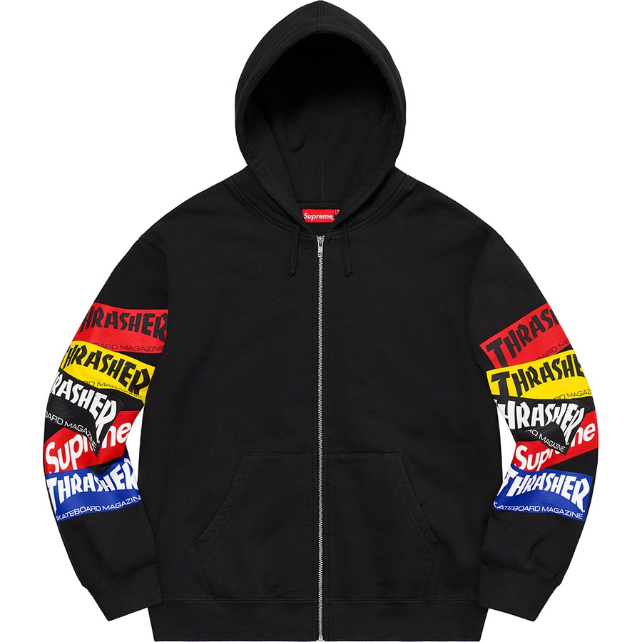 supreme thrasher multi logo zip up hooded sweatshirt